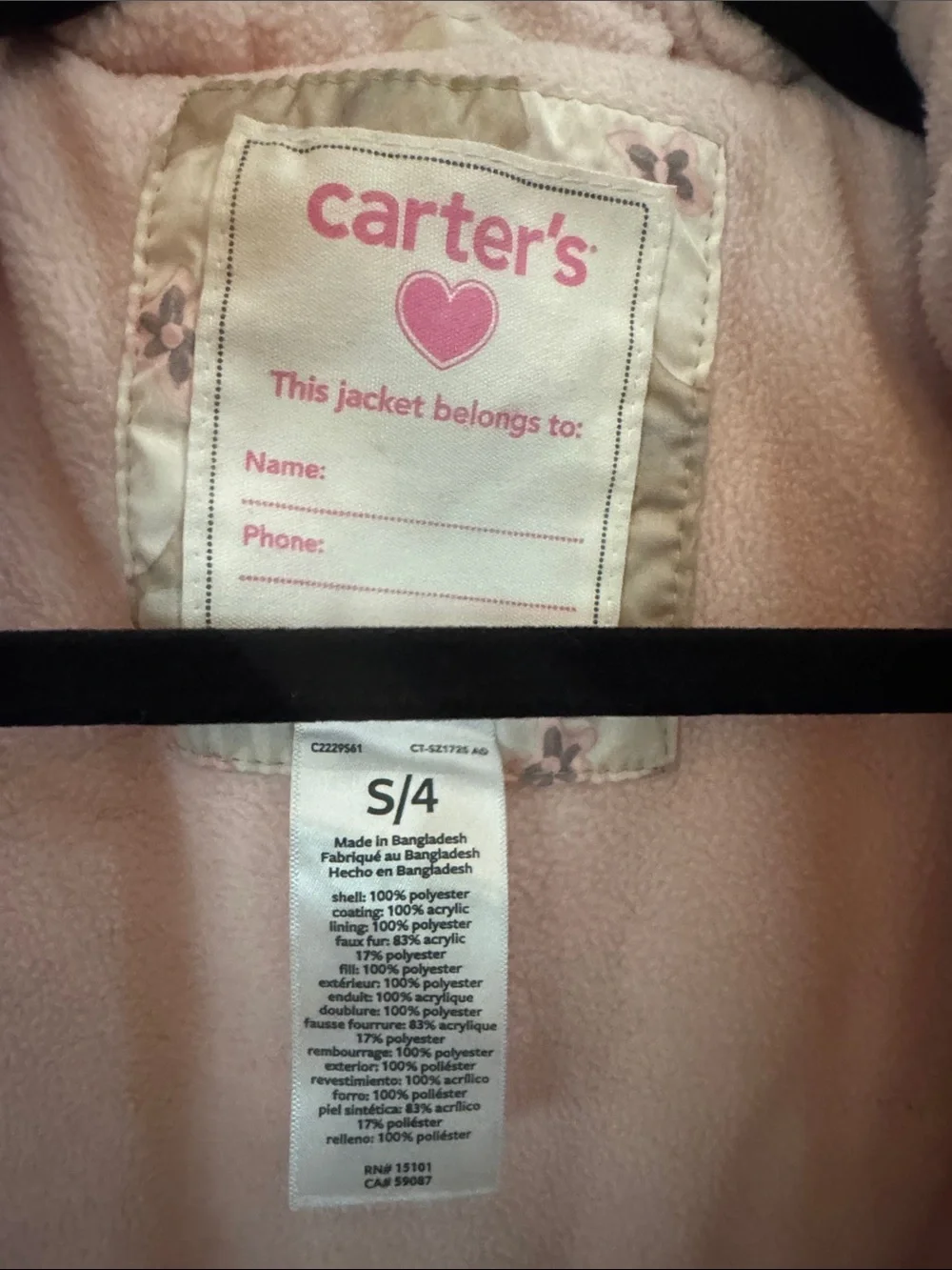 Carter's Beige Floral Puffer Jacket with Faux Fur Hood